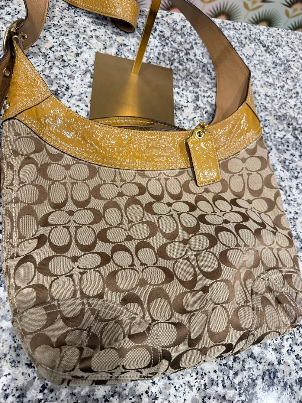 Coach Signature Canvas Shoulder Bag in Brown and Gold